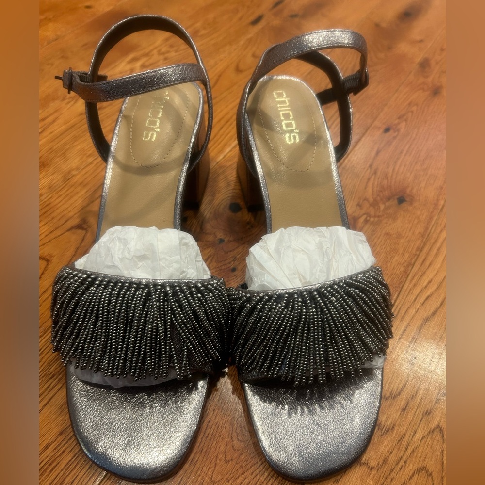 Chicos Shiny Silver Sandals 10M